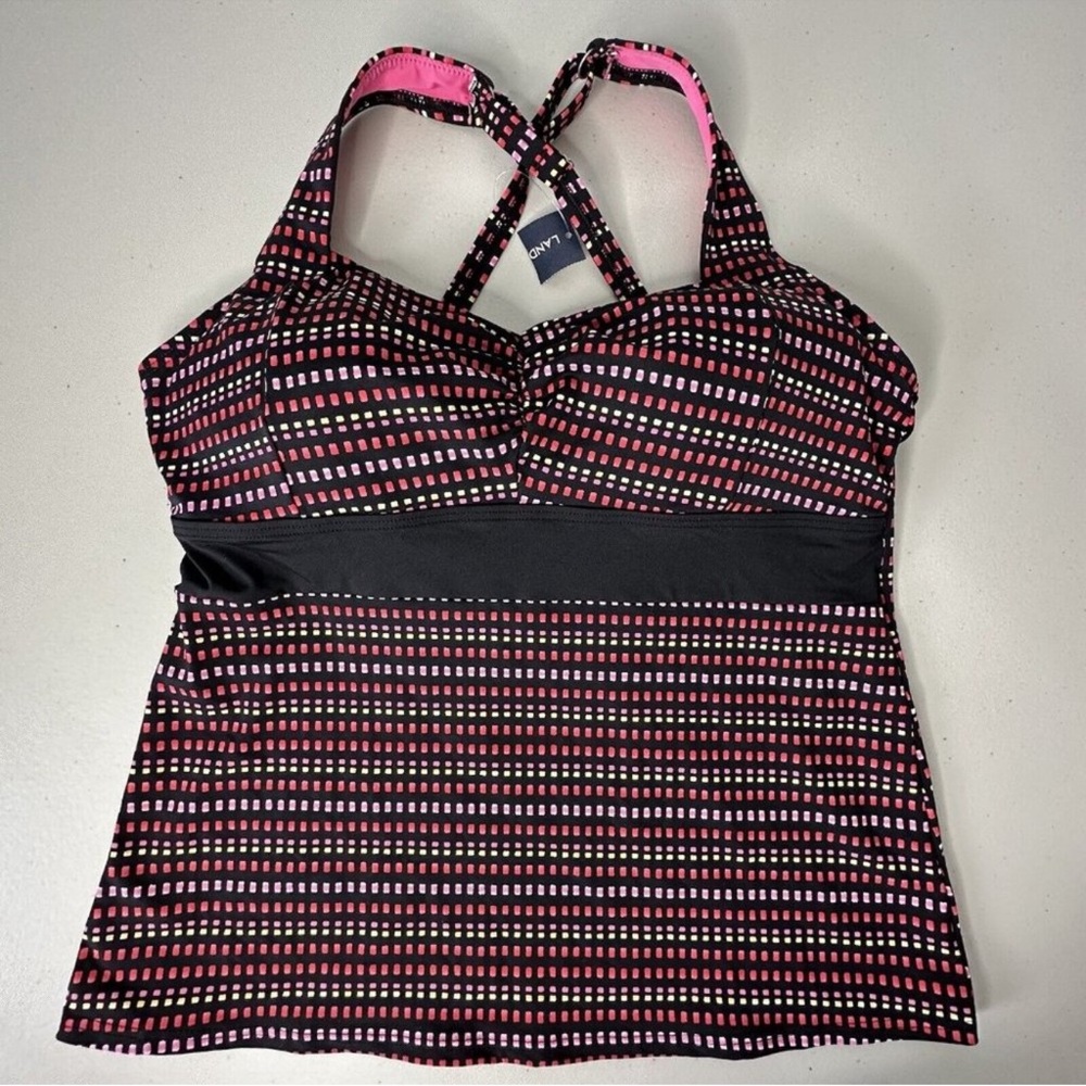 Lands' End Black and Pink Swim Bra with Crisscross Straps
